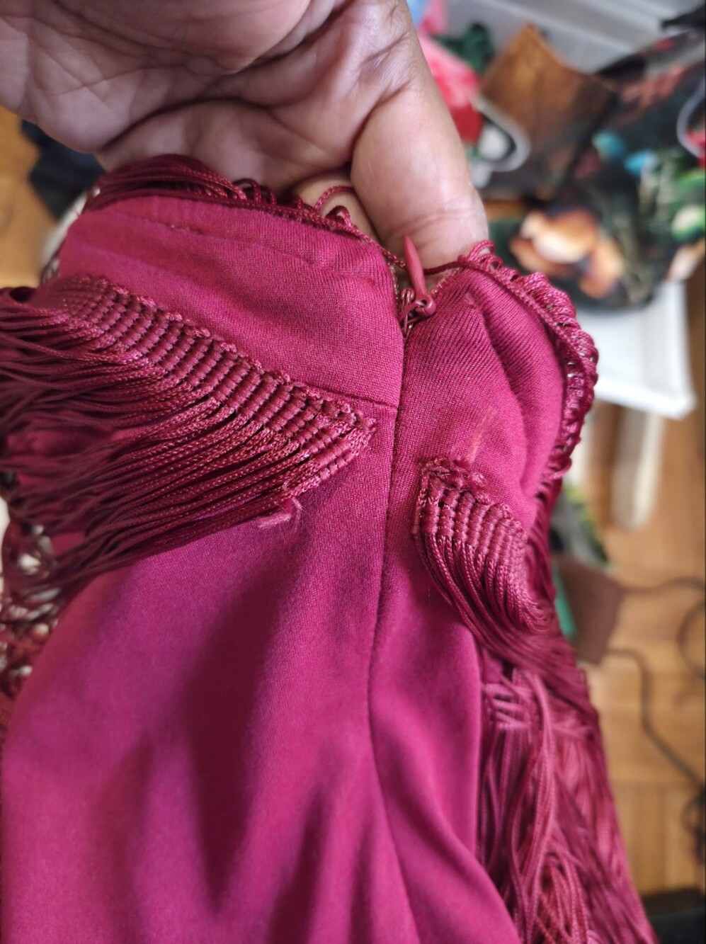 NWT- Commense Burgundy Fringe Midi Dress Women's Spaghetti Strap Party SIZE S - Picture 6 of 9